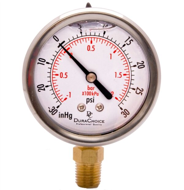 Vacuum Pressure Gauge 1/4″ Npt Lower Mount -30Hg/60Psi Supplier in Bangladesh